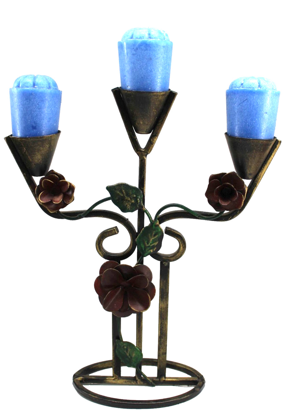 Vintage 3 Arm Candelabra Holder Flowers Leaves Candles Included 11"X8.5"
